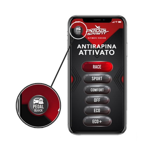 pedalsprint pedal block antifurto protezione app software antirapina